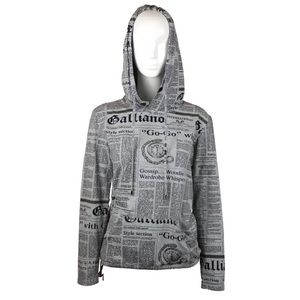 Galliano Newspaper Print Cotton Hoodie size XS